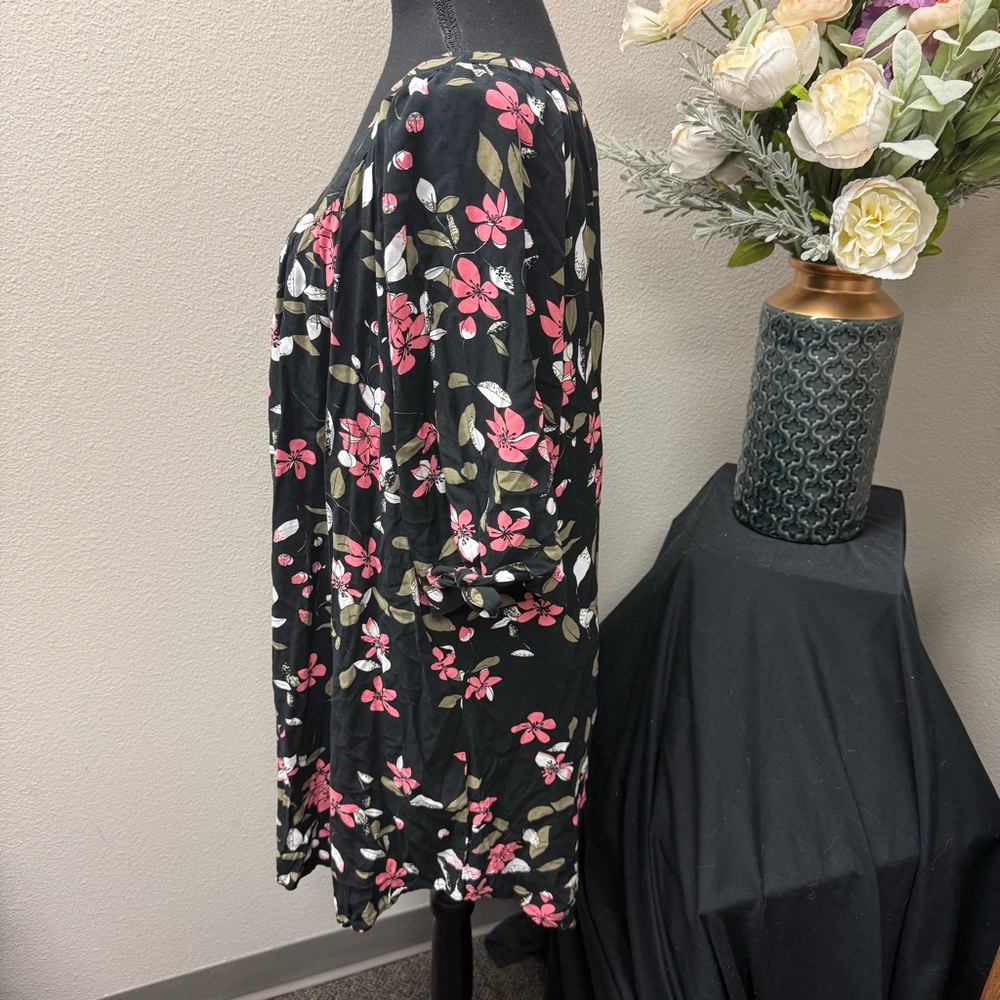 Ellos Black Floral Scoop Neck Shift Dress Plus Size 24 Casual Chic - Picture 3 of 9